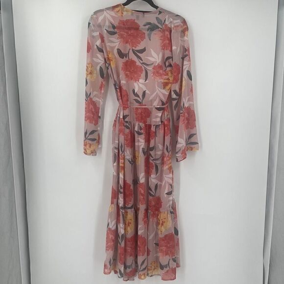Lulus Blush Floral Wrap  Dress/ Beach Cover up - Picture 2 of 7